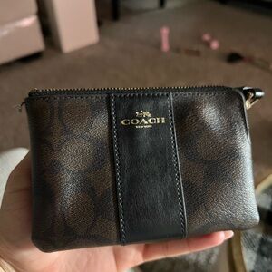 Coach Brown Monogram Wallet with Leather Stripe